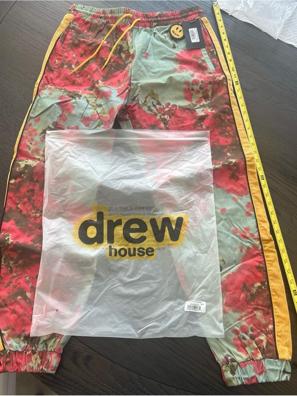 drew house Bougainvillea Floral Red & Green Track Pants with Yellow Trim 2XL NEW